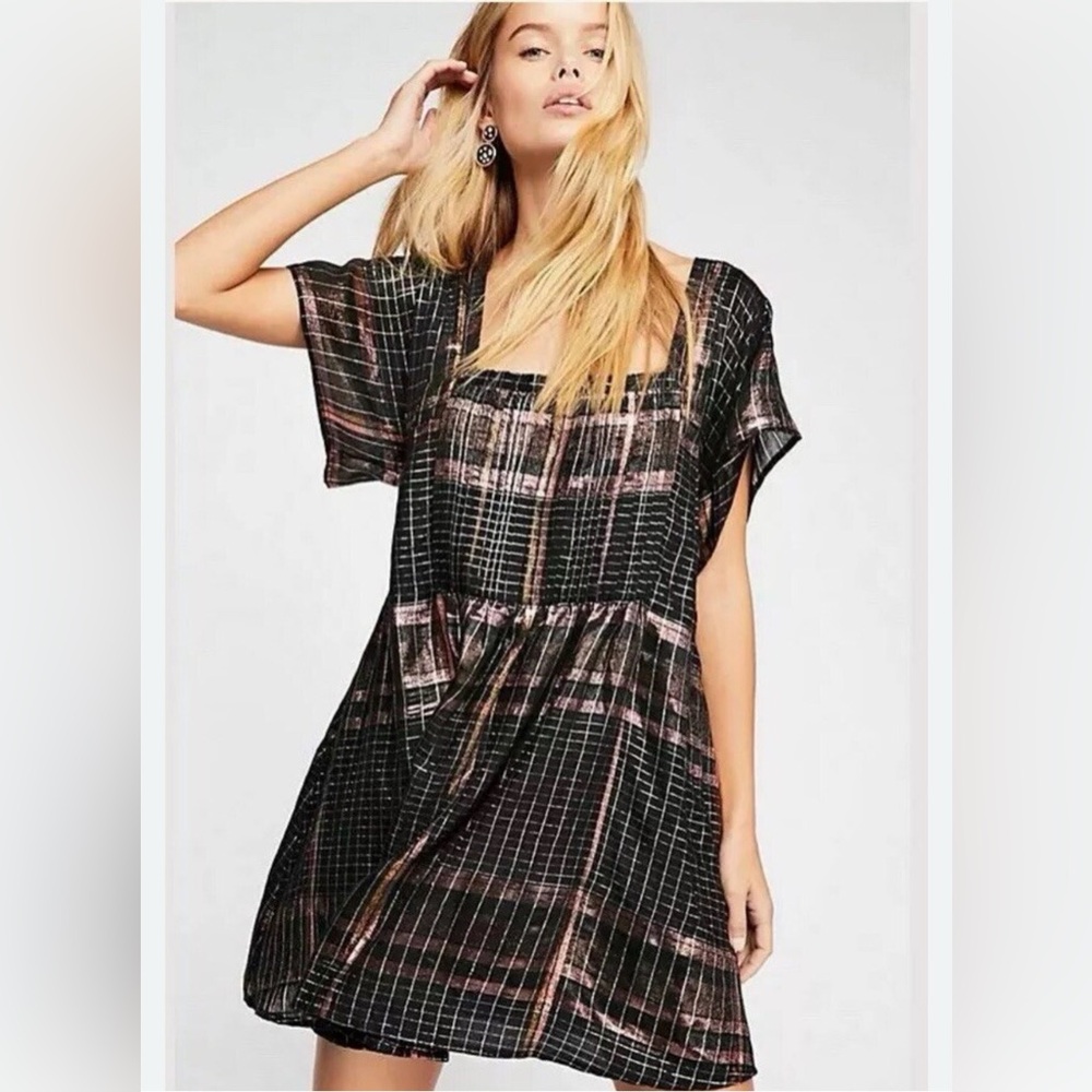 NWOT Free People Free Barcelona Shimmer Plaid Minidress - Small